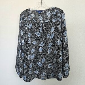 Apt. 9 Black and Light Blue Patterned Blouse